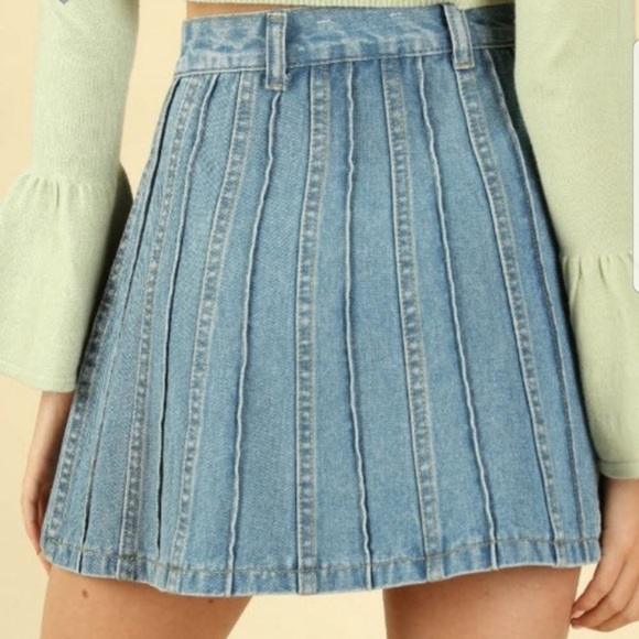 High Waist Paneled Flare Med Blue Wash Denim Skirt - Picture 5 of 5